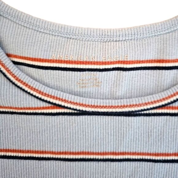 American Eagle Light Blue Stripe Crop Top (Size S) - Picture 3 of 9
